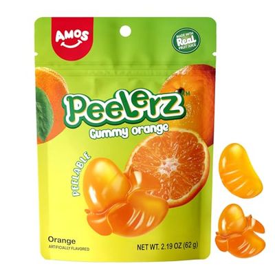 Amos 4D Gummy Peelable Orange Candy, Peelerz Gummy Orange, Fruit Snacks Resealable 2.19oz Bag Christmas Candy