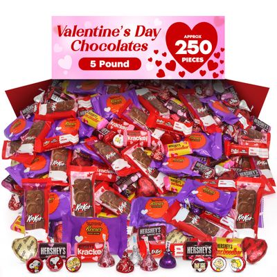 Valentine&#39;s Day Chocolate Candy Variety 5 Pound - Approx. 250 Pieces Bulk Chocolate Valentines Themed Candy For Celebration Parties, Gifts, Snacks &amp; Treats