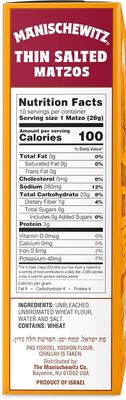 Manischewitz Old Fashioned Thin &amp; Crisp Salted Matzo, 10oz (3 Pack) Airy Crispy Crackers, Non GMO, Kosher (NOT FOR PASSOVER)