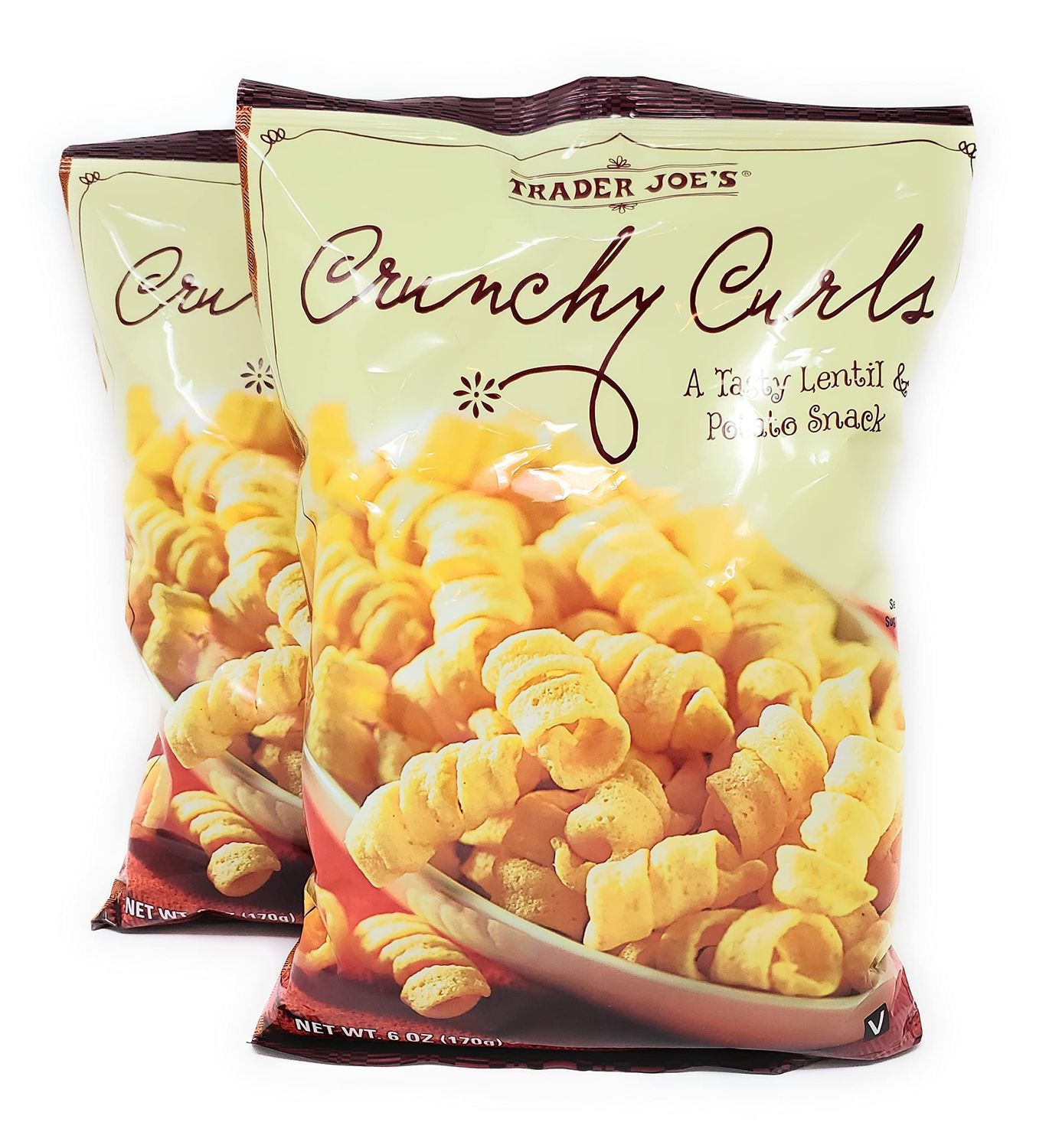 Trader Joe&#39;s Crunchy Curls A Tasty Lentil &amp; Potato Snack Net Wt. 6 Oz (170g) - Pack of 2