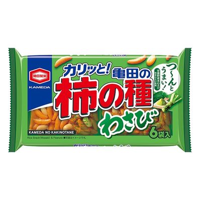 Kameda Kakinotane Rice Crackers with Peanuts Wasabi Flavor, 6 Packs