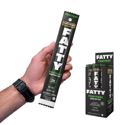 FATTY Meat Sticks, Grass-Fed Beef, High Protein Snack, Camping, Sports, Road Trip, Low Carb, Gluten Free, MSG Free, Nitrate Free, Teriyaki Flavor, 2 Ounce (Pack of 20)