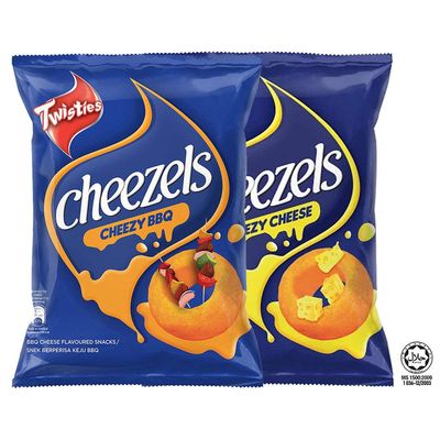 Mondelez Twisties Malaysia 3 Packs Cheezels Original Cheese Cheezy Cheese BBQ Flavour Tea Time Snacks Halal Food Biscuits Biskuat 60g x 3 Packs (Cheese Flavour Only)