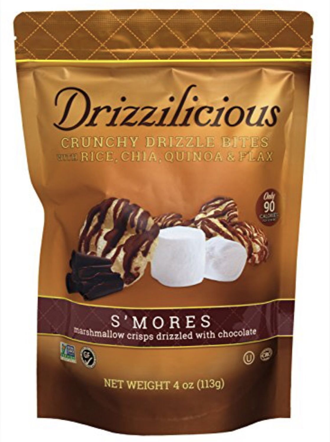 Drizzilicious Crisps Crunchy Drizzle Bites With Rice, Chia, Quinoa &amp; Flax Only 90 Calories Per Serving Choose From S&#39;mores Or Cinnamon Swirl 4oz Package 1 Pack (S&#39;mores)