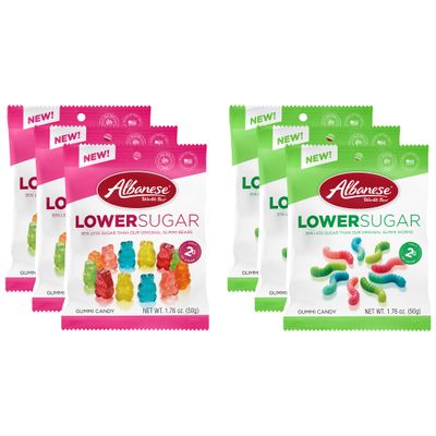 Albanese World&#39;s Best Lower Sugar Gummies Variety Pack, 1.76oz Bag of Candy (Pack of 6)