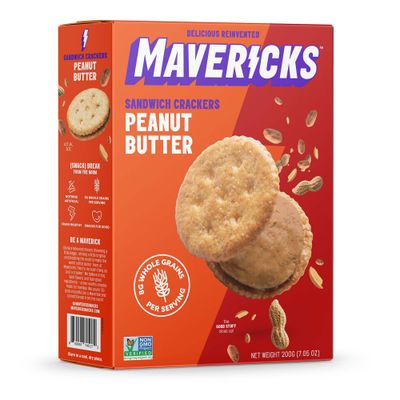 Mavericks Sandwich Crackers Peanut Butter - Peanut Butter Crackers, Sandwich Snack Crackers, Whole Grain, Non-GMO - 7 oz Box (1 Pack)