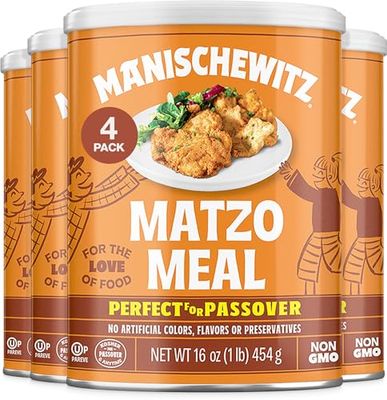 Manischewitz Matzo Meal Kosher for Passover, 16 oz Can (Pack of 4, Total of 64 Oz)