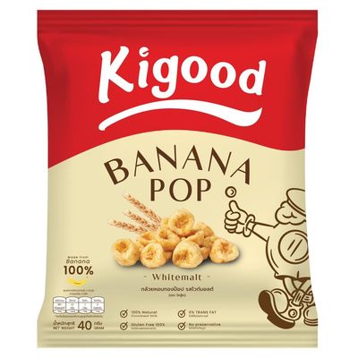 KIGOOD-A Crunchy and Puffy Banana Pop White Malt Flavor made from 100% golden Banana, 0% Trans Fat, 0% Cholesterol, 0% Sodium, Gluten Free 100% (1.4 oz), Small