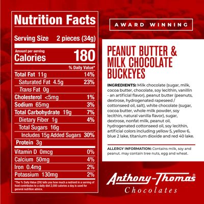 Anthony Thomas, Great Tasting Peanut Butter &amp; Milk Chocolate Buckeyes in Regular Box, Deliciously Delightful Snacks (24 Count)