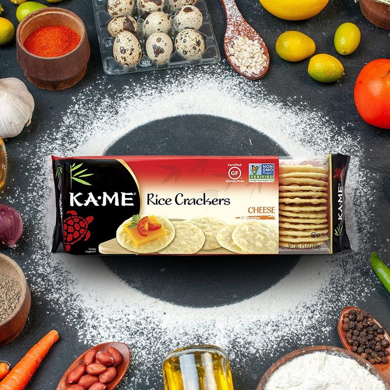 KA-ME Cheese Rice Crackers 3.5 oz, Authentic Asian Ingredients, Certified Gluten-Free, No Artificial FlavorsColors, Non GMO - (2 Pack)