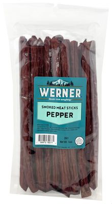 Werner Pepper Smoked Meat Sticks - 20 Pork and Beef Sticks Bulk Pepper Meat Snacks 14 Ounce (20 Individual Sticks)