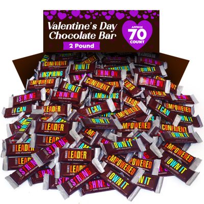 Hershey Valentine&#39;s Chocolate Snack Size Bars Bulk Bag- 2 lb Approx. 70 Individually Wrapped Milk Chocolate Candy Bars with Inspiring Phrases For Party Favors, Treats &amp; Snacks