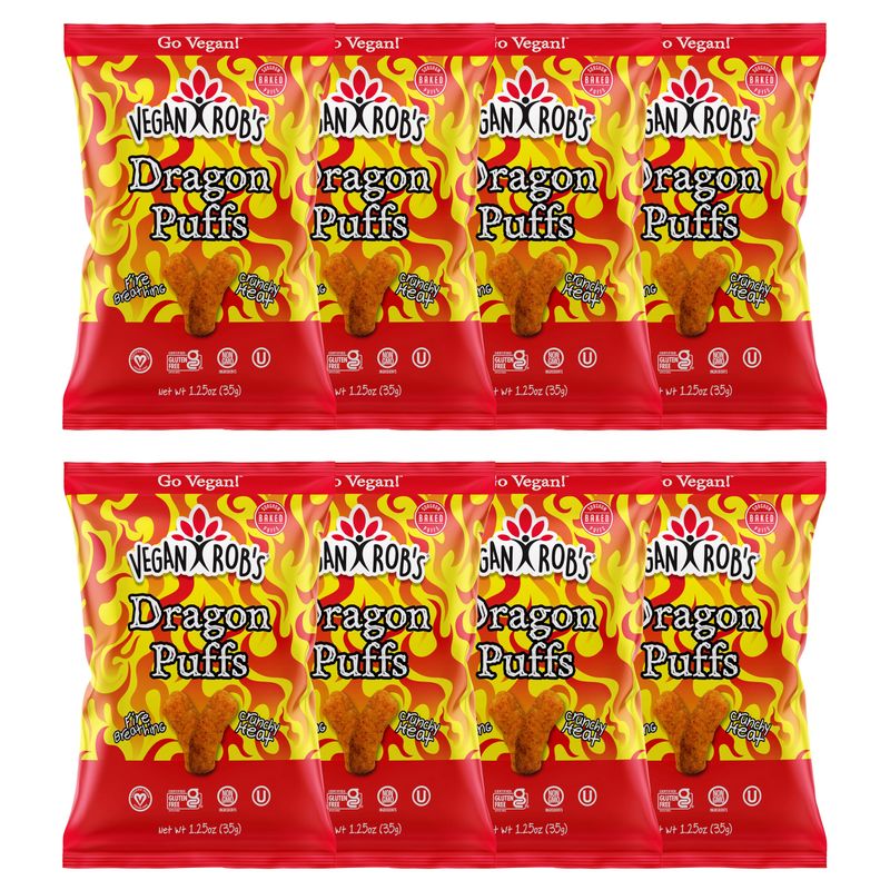 Vegan Rob's Dragon Puffs Baked Firey Bites with Clean &amp; Sustainable Ingredients - Healthy Snacks for Kids &amp; Adults - Plant Based &amp; Gluten Free - 8 Count (1.25 Ounce)