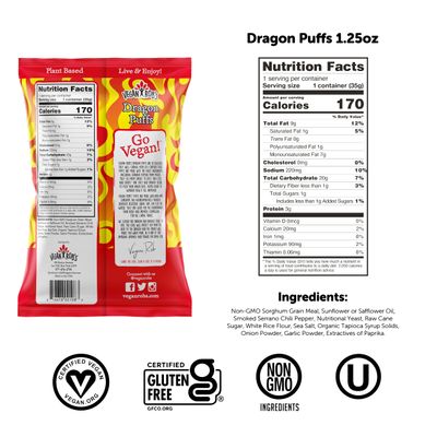 Vegan Rob's Dragon Puffs Baked Firey Bites with Clean &amp; Sustainable Ingredients - Healthy Snacks for Kids &amp; Adults - Plant Based &amp; Gluten Free - 8 Count (1.25 Ounce)