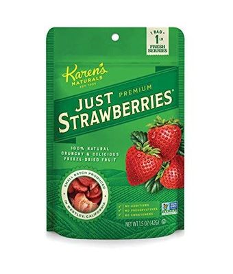 Karen&#39;s Naturals Just Strawberries, 1.5 Ounce Pouch, All Natural Freeze Dried Strawberries, Vegan, Gluten Free, Healthy Fruit Snacks with No Additives, No Preservatives, No Added Sugar