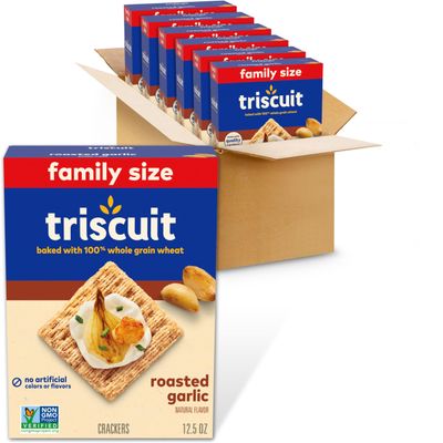 Triscuit Roasted Garlic Whole Grain Wheat Crackers, Family Size, 6 - 12.5 oz Boxes
