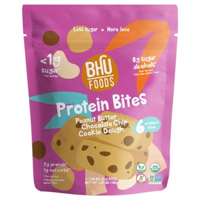 Bhu Foods Keto Bites - Peanut Butter Chocolate Chip Cookie Dough | Organic Keto Snacks for Adults &amp; Kids | Gluten Free, Vegan, Low Carb, Low Sugar | Individually Wrapped Protein Bites (1 Pack)
