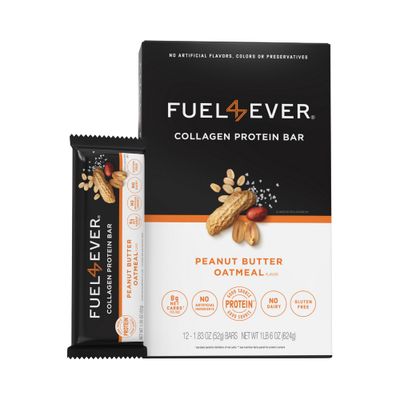 Fuel 4 Ever Peanut Butter Oatmeal Collagen Protein Bars, 14g Protein, MCT Oil, No Artificial Ingredients, Low Carb, High Fiber Snack Bar