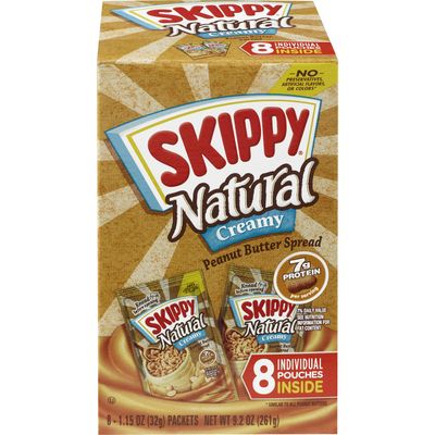 SKIPPY Natural Creamy Peanut Butter Spread Individual Squeeze Packs, 1.15 Ounce (Pack of 64)