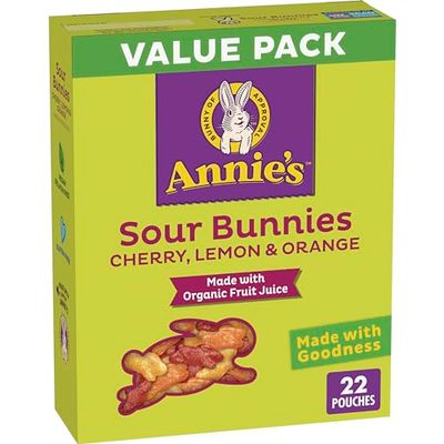 Annie&#39;s Sour Bunnies Fruit Flavored Snacks, Cherry, Lemon &amp; Orange Flavors, Made With Organic Fruit Juice, Value Pack, 15.4 oz