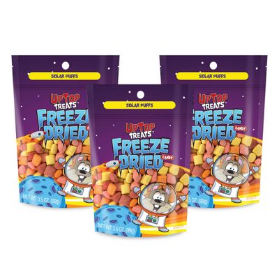 UpTop Treats Freeze Dried Candy, Solar Puffs Crunchy Hard Candy for ASMR, Original Flavors - Cherry, Lemon, Orange, &amp; Strawberry, Snacks for Kids &amp; Adults, Made in the USA, 3 Pack, 3.5 oz