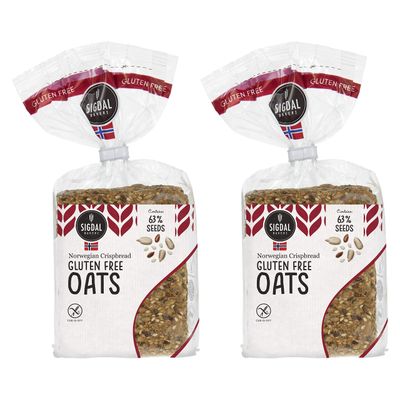 Sigdal Bakeri All Natural Norwegian Crispbread - Non GMO, Vegan, Sugar Free, High Fiber, Low Carbs, High Protein, Wholegrain Snack Crackers With Up To 46% Seeds (Gluten Free Oats, 2 Pack)
