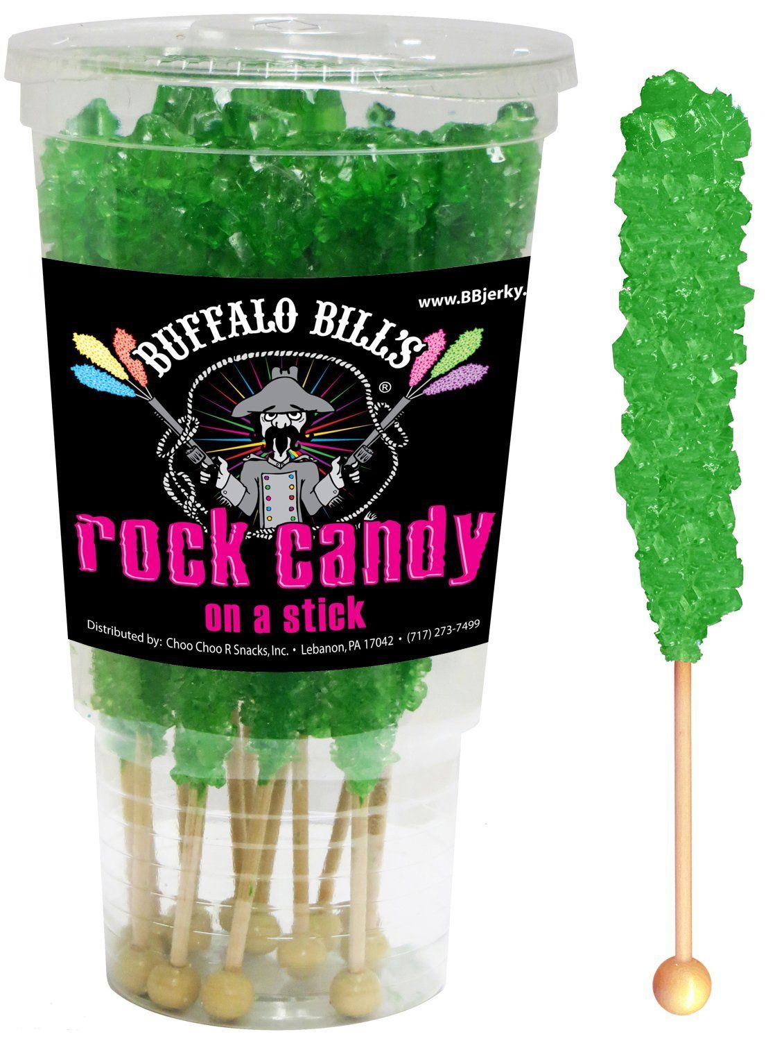 Buffalo Bills Apple (Dark Green) Rock Candy On A Stick (12-ct cup rock candy crystal sticks)