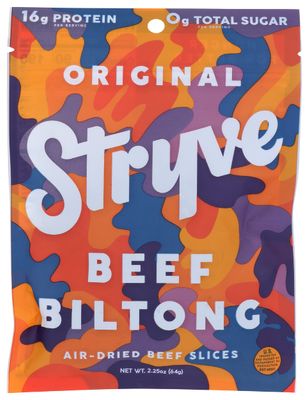 Stryve Protein Snacks, Gourmet Beef Biltong, Original, 2.25 Oz (Pack of 12)