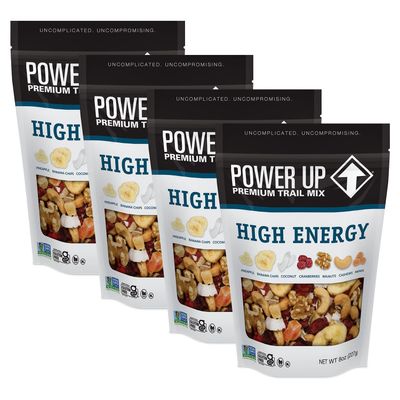 Power Up High Energy Trail Mix By Gourmet Nut, Walnuts, Banana Chips, Cashews, Coconut, Cranberries &amp; Papaya Mix - Keto &amp; Paleo Friendly Snacks - Non GMO Vegan Gluten Free Kosher, 8oz Bags, Pack of 4