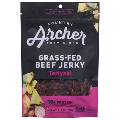 Country Archer Grass Fed Beef Jerky - Beef Jerky Snack Pack, Teriyaki Beef Jerky Bulk, Individual Beef Jerky Pack, Gluten Free Protein Snack - Teriyaki Flavor, 2.5 oz (Pack of 1)