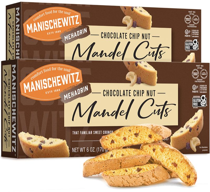 Manischewitz Chocolate Chip Nut Mandel Cuts 6oz (2 Pack), Dairy Free, Gluten Free &amp; Grain Free Biscotti, Kosher for Passover