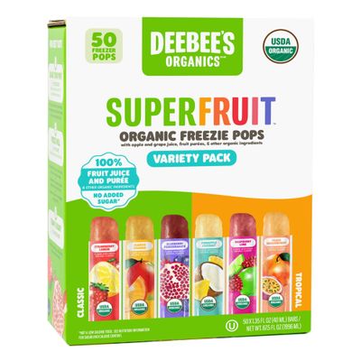 DeeBee&#39;s Organics SuperFruit Freezie Pops Variety Pack, No Added Sugars, No Artificial Flavors or Colors (Pack of 50)