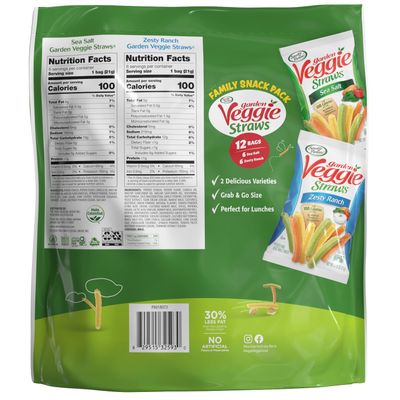 Sensible Portions Garden Veggie Straws Multi-Pack, Sea Salt and Zesty Ranch Flavor, 0.75 Ounce Bag, 12-Pack