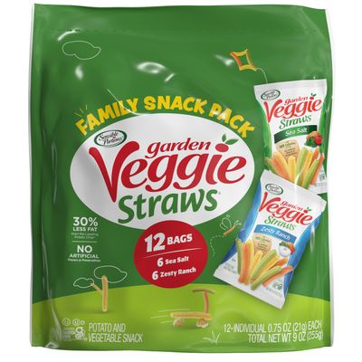 Sensible Portions Garden Veggie Straws Multi-Pack, Sea Salt and Zesty Ranch Flavor, 0.75 Ounce Bag, 12-Pack