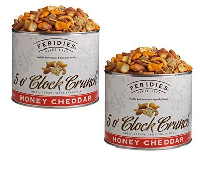 FERIDIES 5 O&#39;Clock Crunch Honey Cheddar Snack Mix- Value 2 Pack - 28oz Vacuum Sealed Tins