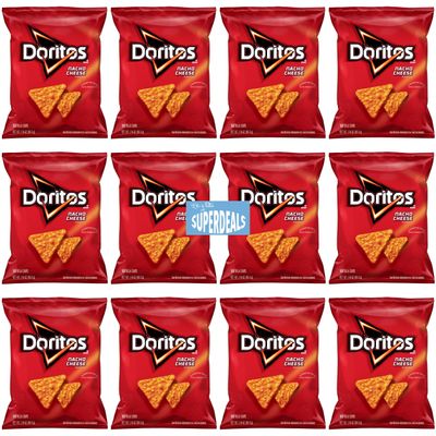 Doritos Flavored Tortilla Chips, Nacho Cheese, | Value Pack Bundled by SUPERDEALS | 1.75 Oz Bag | Nacho Cheese | Pack of 12 with mystery gift
