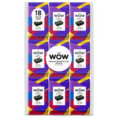 1945 WOW Premium Seaweed Chips, Teriyaki - 18 Count - Roasted Seaweed Snacks - Vegan, Non GMO, Keto - Healthy Snack for Kids &amp; Adults
