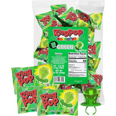 Ring Pop Individually Wrapped Green Watermelon 30 Count Bulk Lollipop Pack - Watermelon Flavored Lollipop Suckers - Fun Candy Bulk For Party Favors, Color-themed parties, &amp; Bachelorette Parties