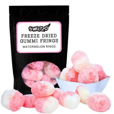 Sweetzo Freeze Dried Gummy Rings, Watermelon Flavored Candy, Resealable Packaged On-the-Go Snack, 1.8 Ounces