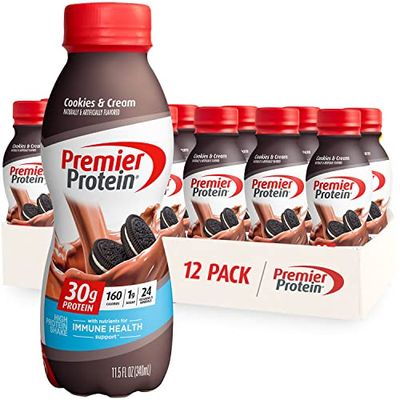 Premier Protein Shake, Cookies &amp; Cream, 30g Protein, 1g Sugar, 24 Vitamins &amp; Minerals, Nutrients to Support Immune Health 11.5 fl oz (12 Pack)