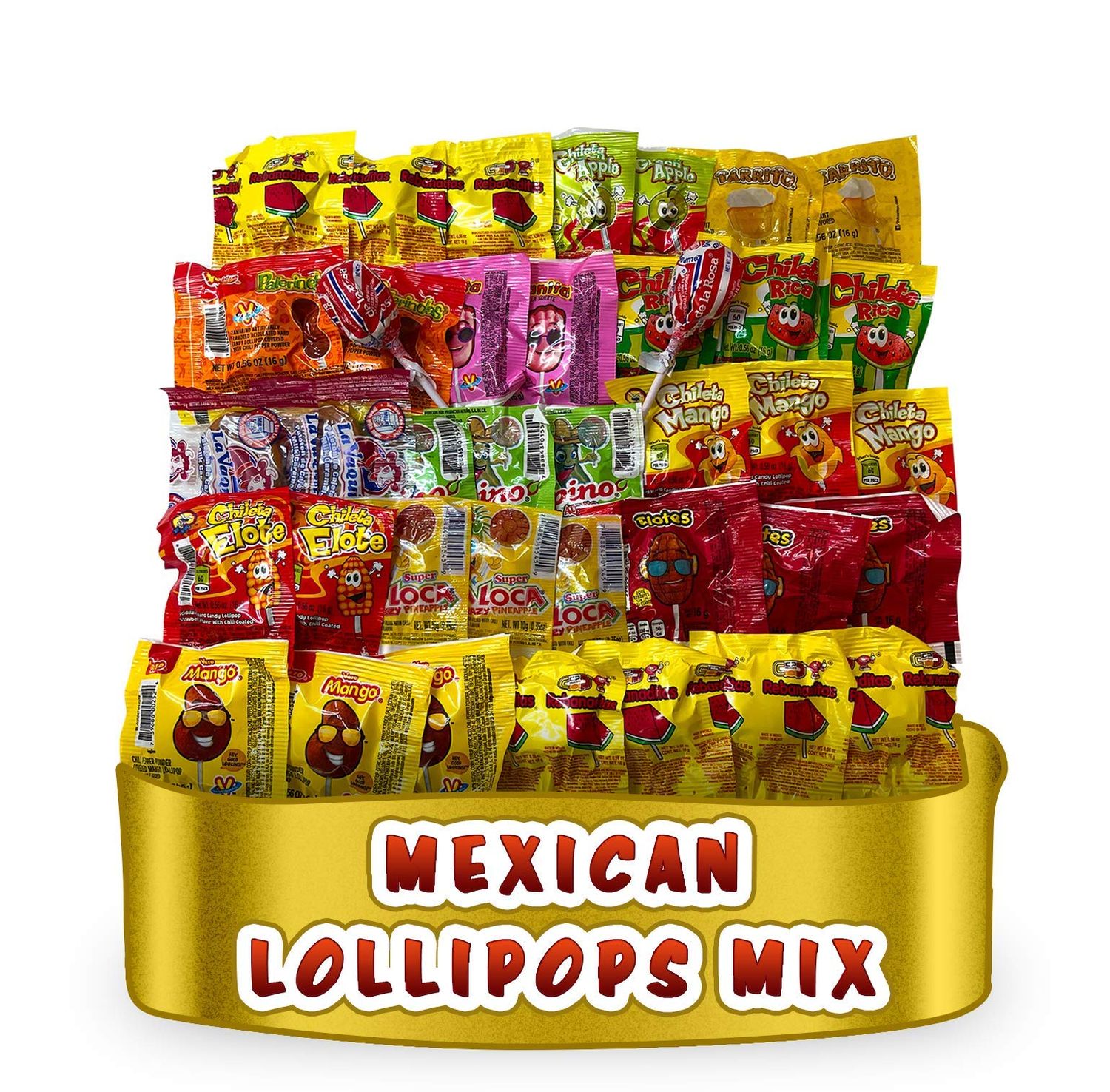 Mexican Candy Lollipops - Dulce Mexicanos Surtidos - Variety Pack of Sweet, Sour, Salty &amp; Spicy - Mexican Candies Snacks (60 Count)