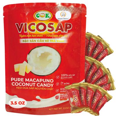 Amazin Choices Pure Macapuno Coconut Candy. Vietnamese Sweet Macapuno Coconut Candy. Low Sugar and Vegan Friendly Snacks for Parties - Viet Snack - Pack of One (3.5Oz)
