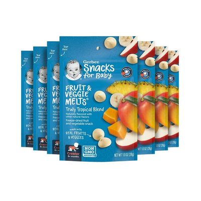 Gerber Snacks for Baby Fruit &amp; Veggie Melts, Truly Tropical Blend, 1 Ounce (Pack of 7)