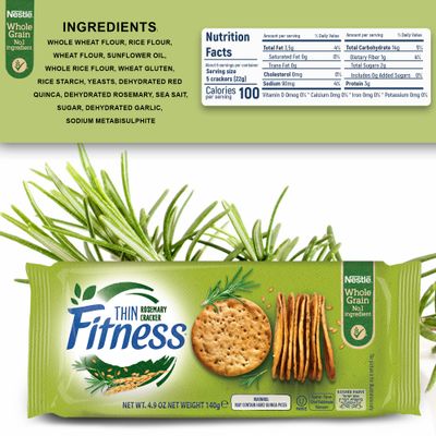 Osem Nestle Rosemary Fitness Thin Crackers (2-Pack) 100 Calorie Per Serving, Whole Grain, Kosher Certified - Perfect for Dips and Spreads