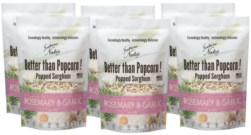 Nature Nates Popped Sorghum, Rosemary &amp; Garlic - Organic Sorghum, Keto &amp; Gluten Free, Healthy Snacks, Better Than Popcorn, Made in USA - 5 Ounce (Pack of 6)