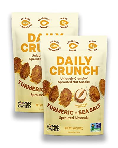 GOLDEN GOODNESS SPROUTED ALMONDS - TURMERIC &amp; SUPERFOOD BLEND - DAILY CRUNCH - Keto, Vegan, Paleo, Non-GMO, Oil-Free, Salt Free - Soaked, Sprouted &amp; Dehydrated (5 Ounce Bags - Pack of 2)