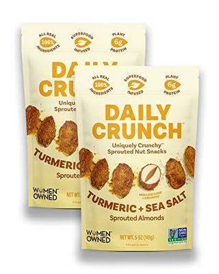 GOLDEN GOODNESS SPROUTED ALMONDS - TURMERIC &amp; SUPERFOOD BLEND - DAILY CRUNCH - Keto, Vegan, Paleo, Non-GMO, Oil-Free, Salt Free - Soaked, Sprouted &amp; Dehydrated (5 Ounce Bags - Pack of 2)