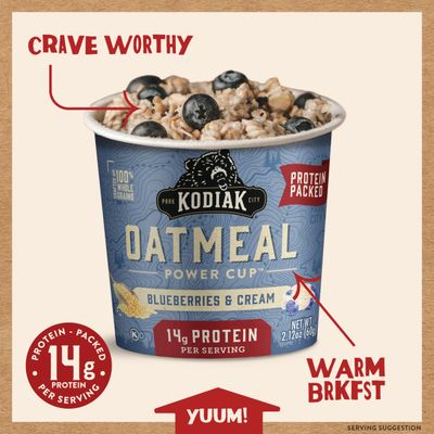 Kodiak Cakes Instant Protein Oatmeal Cup, Blueberries &amp; Cream 2.12 Ounce (Pack of 12)
