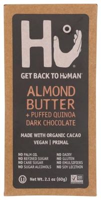 Hu Kitchen Dark Chocolate Bars, 2.1 oz, Almond Butter &amp; Puffed Quinoa 72% Chocolate Bar (6 Pack)