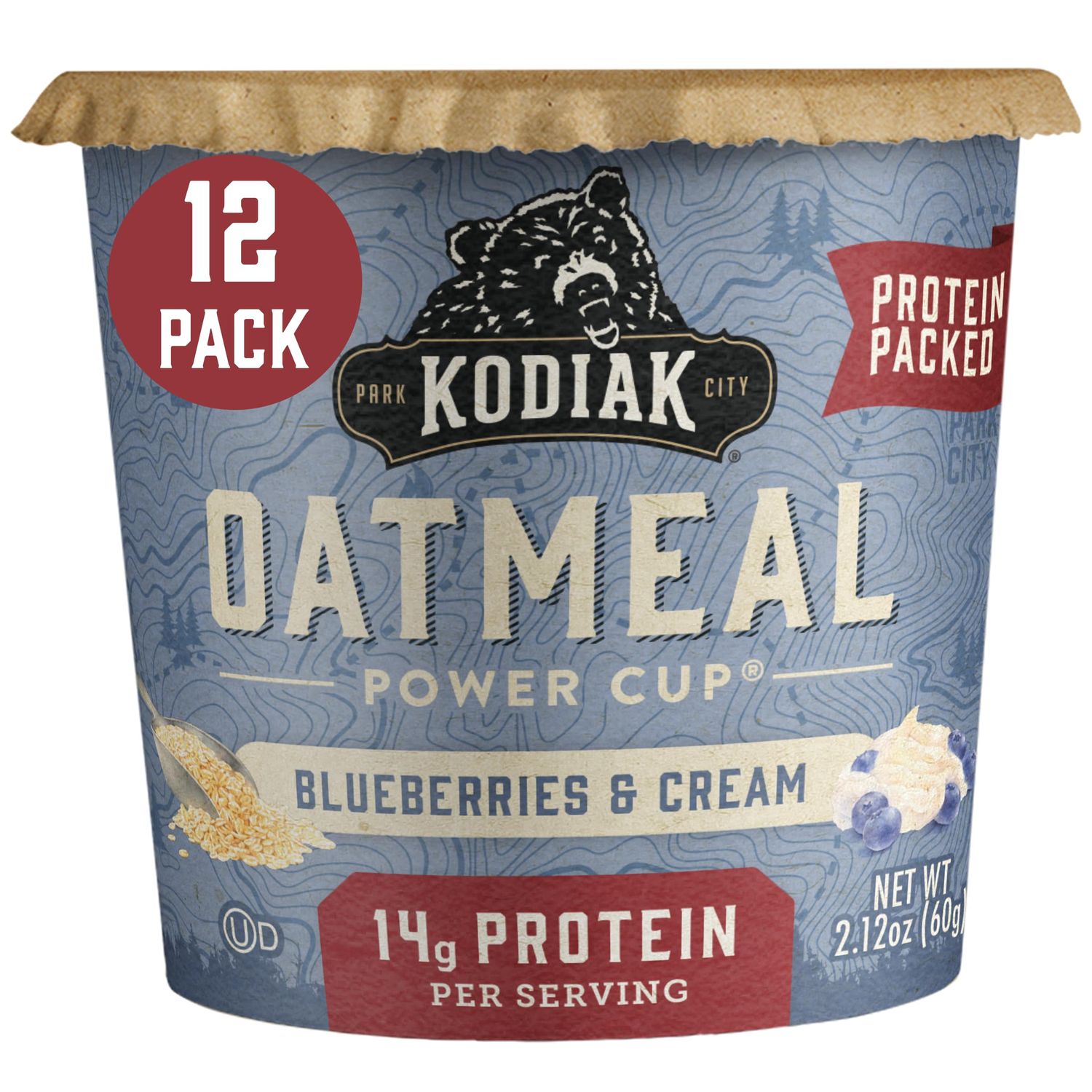 Kodiak Cakes Instant Protein Oatmeal Cup, Blueberries &amp; Cream 2.12 Ounce (Pack of 12)